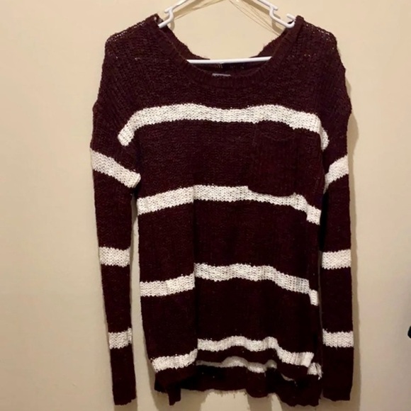 Charlotte Russe Sweater Knit Striped Long Sleeve Scoop neck Pullover Top - Picture 1 of 3